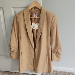 Anne Klein Camel Blazer with Zipper Pockets